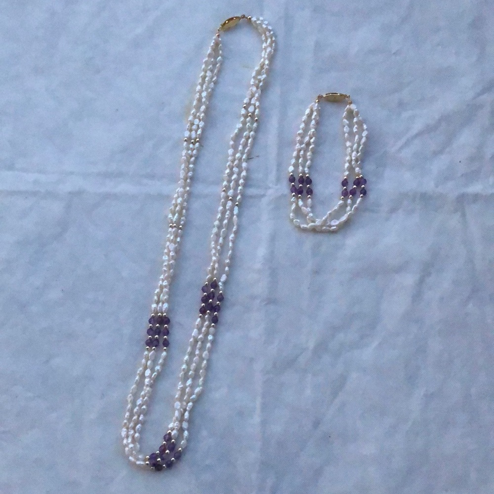 FRESHWATER PEARL & AMETHYST NECKLACE & BRACELET